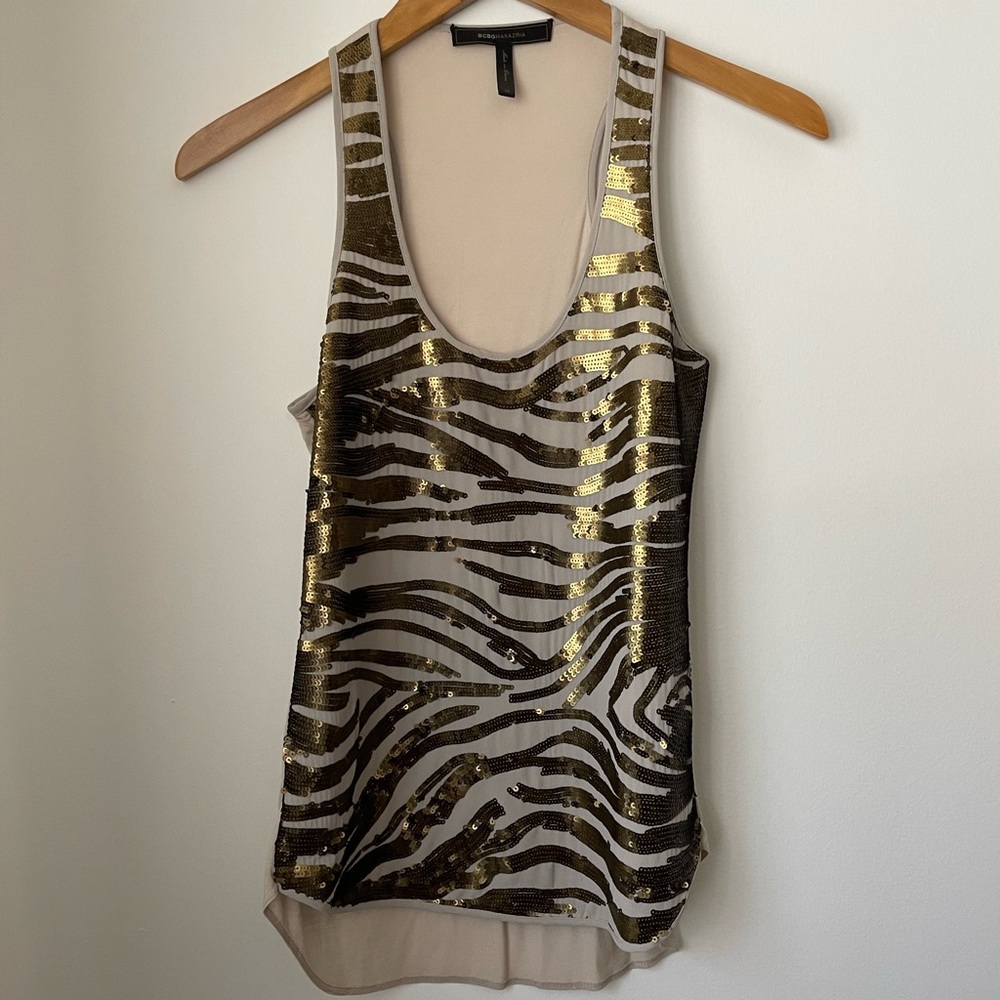 BCBGMaxAzria animal print sequin tank top